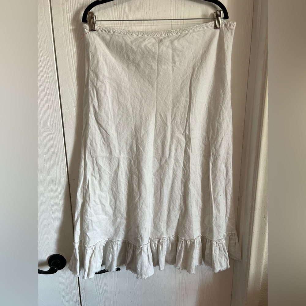 J Crew White Linen Ruffled Hem Midi Skirt Size L Coquette Boho - Picture 6 of 9